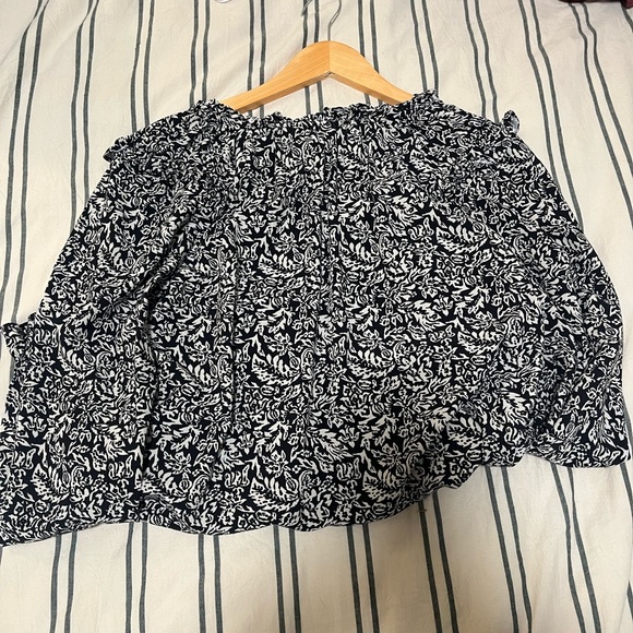 Gap print ruffle split neck top black white paisley floral boho blouse xs - Picture 5 of 5